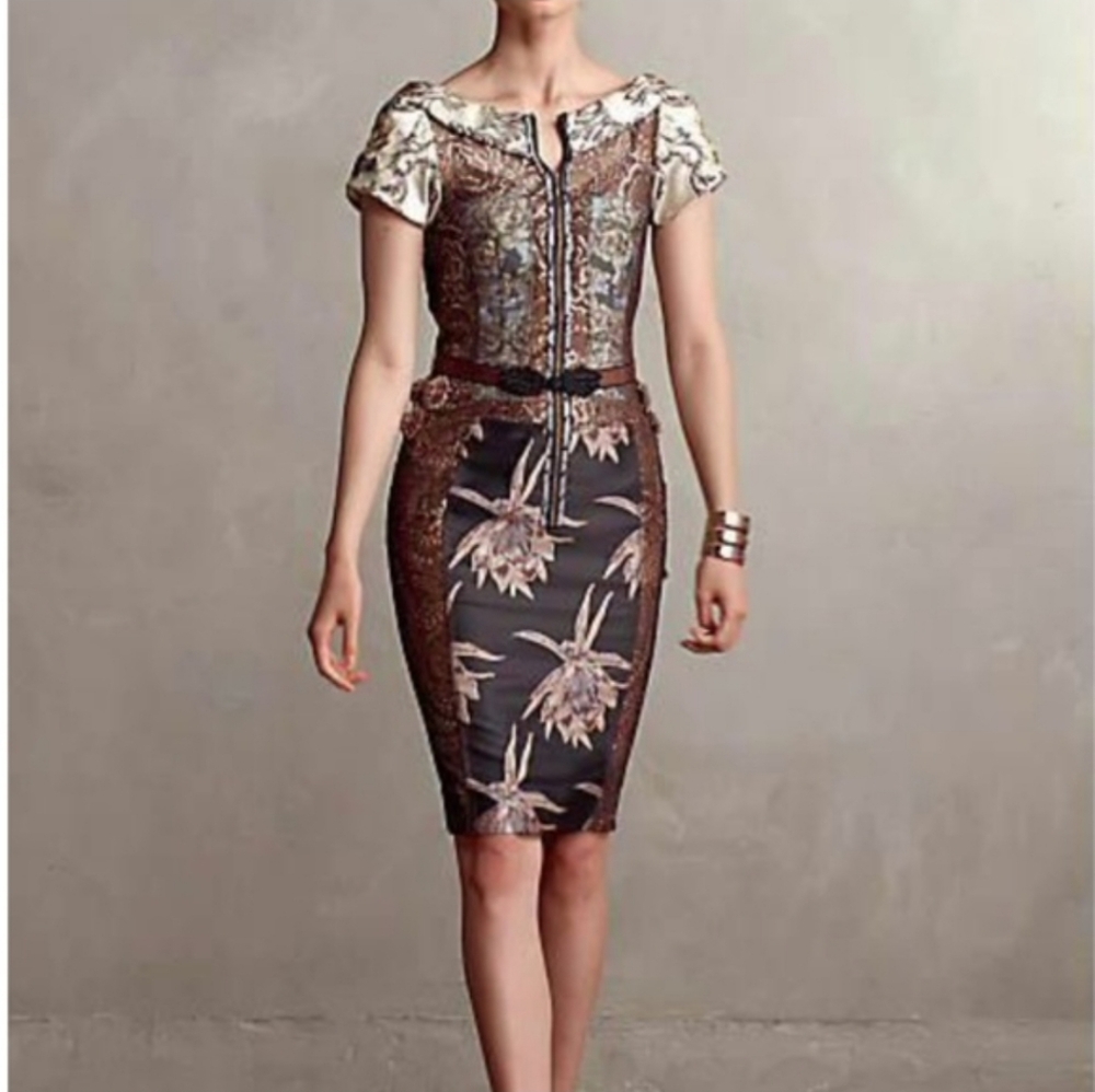 Byron Lars Black and Cream Floral Midi Dress
